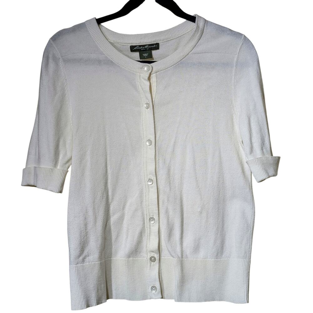 Eddie Bauer Short Rolled Cuff Sleeve Button Front Ribbed Hem Cardigan Womens' S